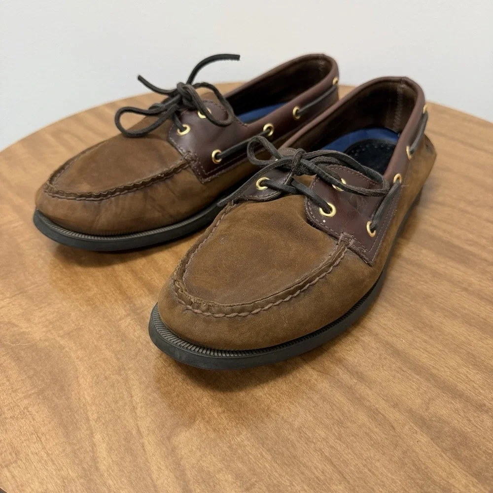 Sperry Top-Sider Boat Shoes Men's 11 M Brown Leather 2-Eye Lace Up Casual Deck